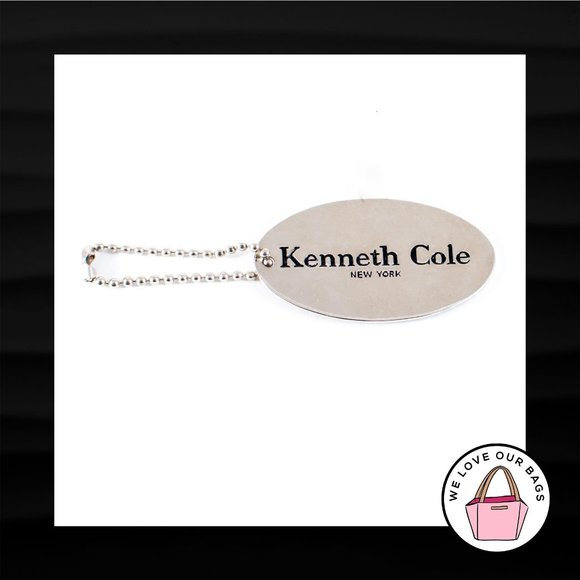 KENNETH COLE NEW YORK OVAL SILVER METAL KEY FOB BAG CHARM KEYCHAIN HANG TAG - Picture 1 of 1